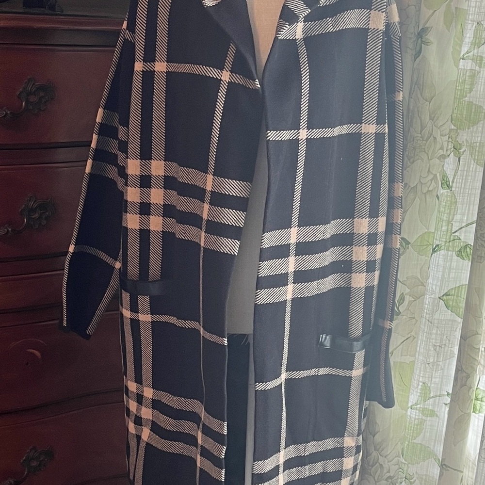 Oliver O Twill Plaid Open-Front Cardigan Jacket, Size 2X